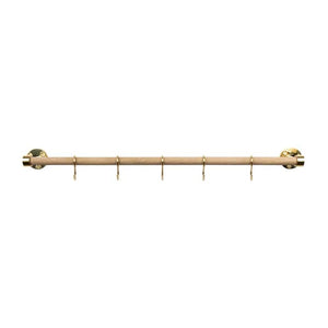 Aveny | Køkkenstang i Eg / Blank Messing uden Lak - inkl. 5 kroge - 640 mm