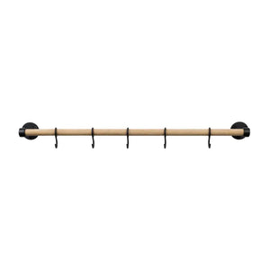 Aveny | Køkkenstang i Eg / Mat Sort - inkl. 6 kroge - 640 mm
