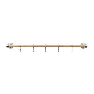 Aveny | Køkkenstang i Eg / Rustfrit Stål - inkl. 6 kroge - 640 mm