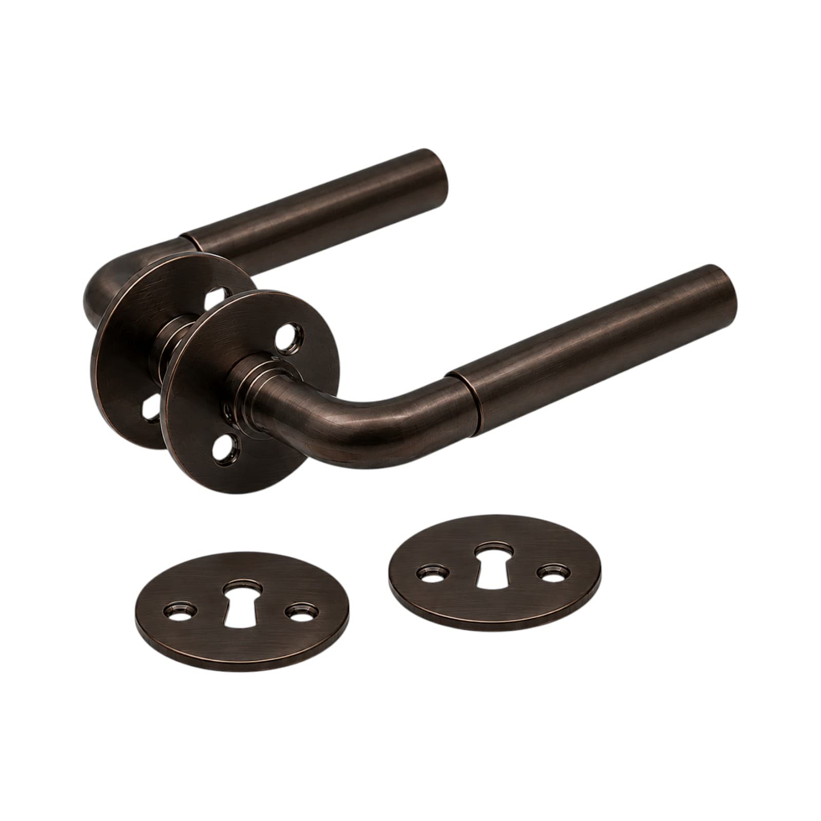 Funkis Slim | Dørhåndtag i Bruneret Messing uden Lak inkl nøgleskilte L 110 mm (C/C 30 mm) Et Al KC-205344 FINICC