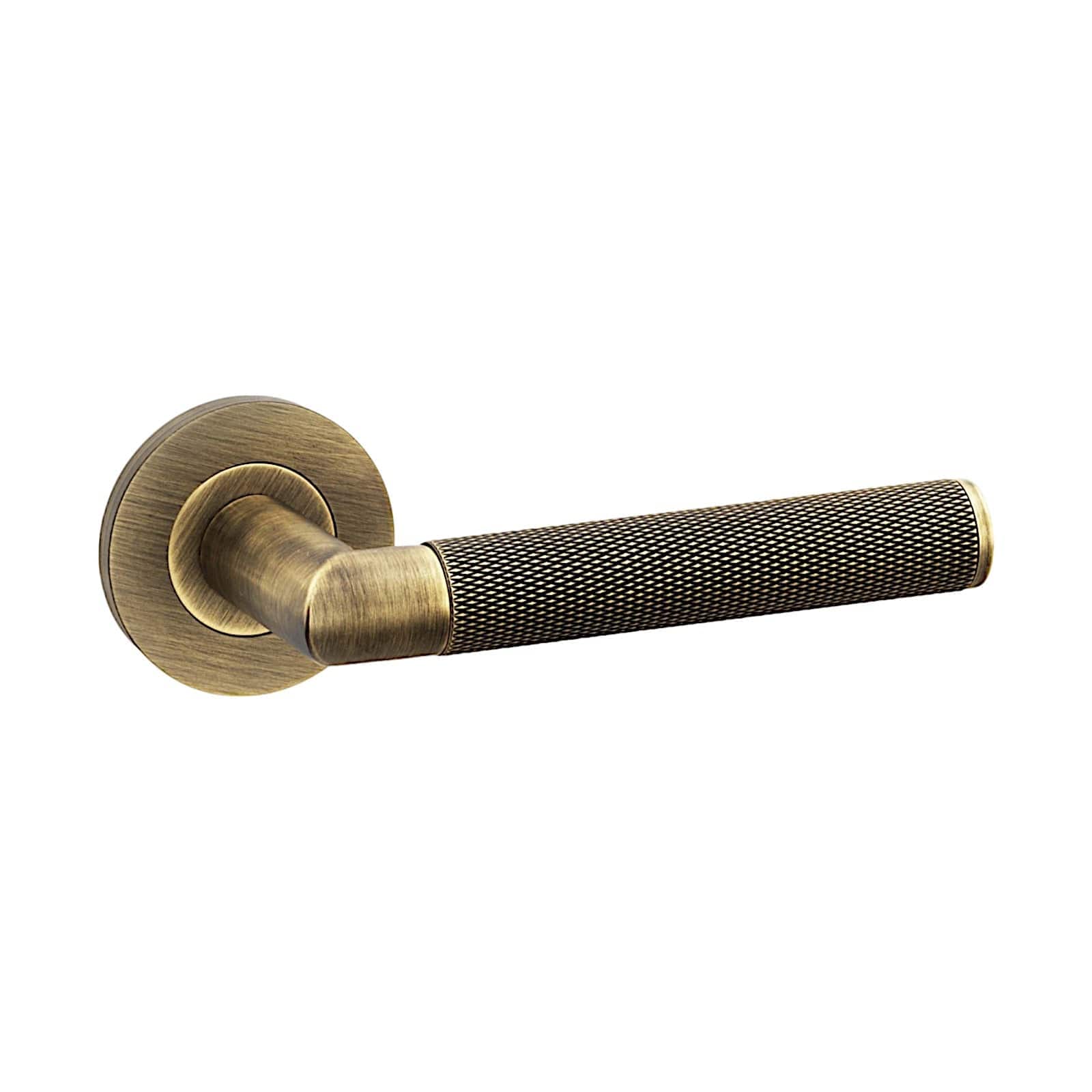 Harrier Knurled | Dørhåndtag i Antik Messing Alexander & Wilks AW210AB-SET FINICC
