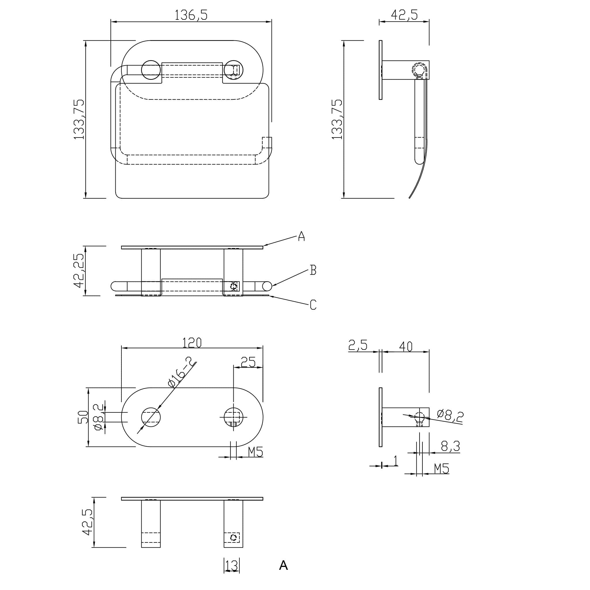 Nantes | Toiletrulleholder i Mat Sort Theofils TF-17000041 FINICC